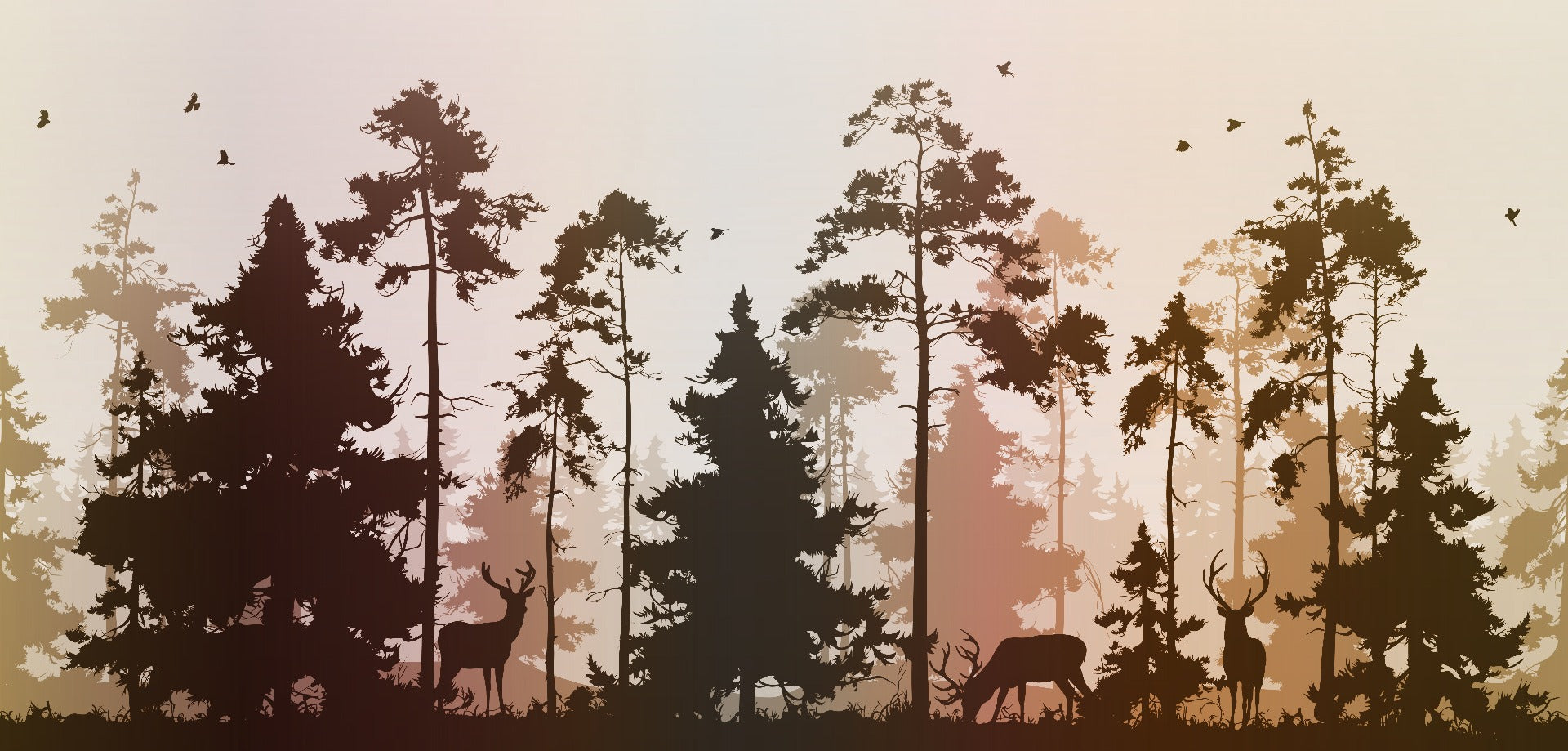 Autumn Dark Silhouette Forest med hjortens tapeter