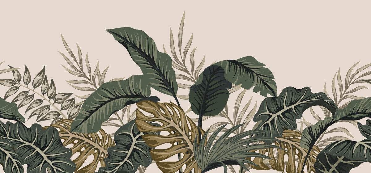 Tropical Leaves & Fern Design Wallpaper Mural in your room — zoomed