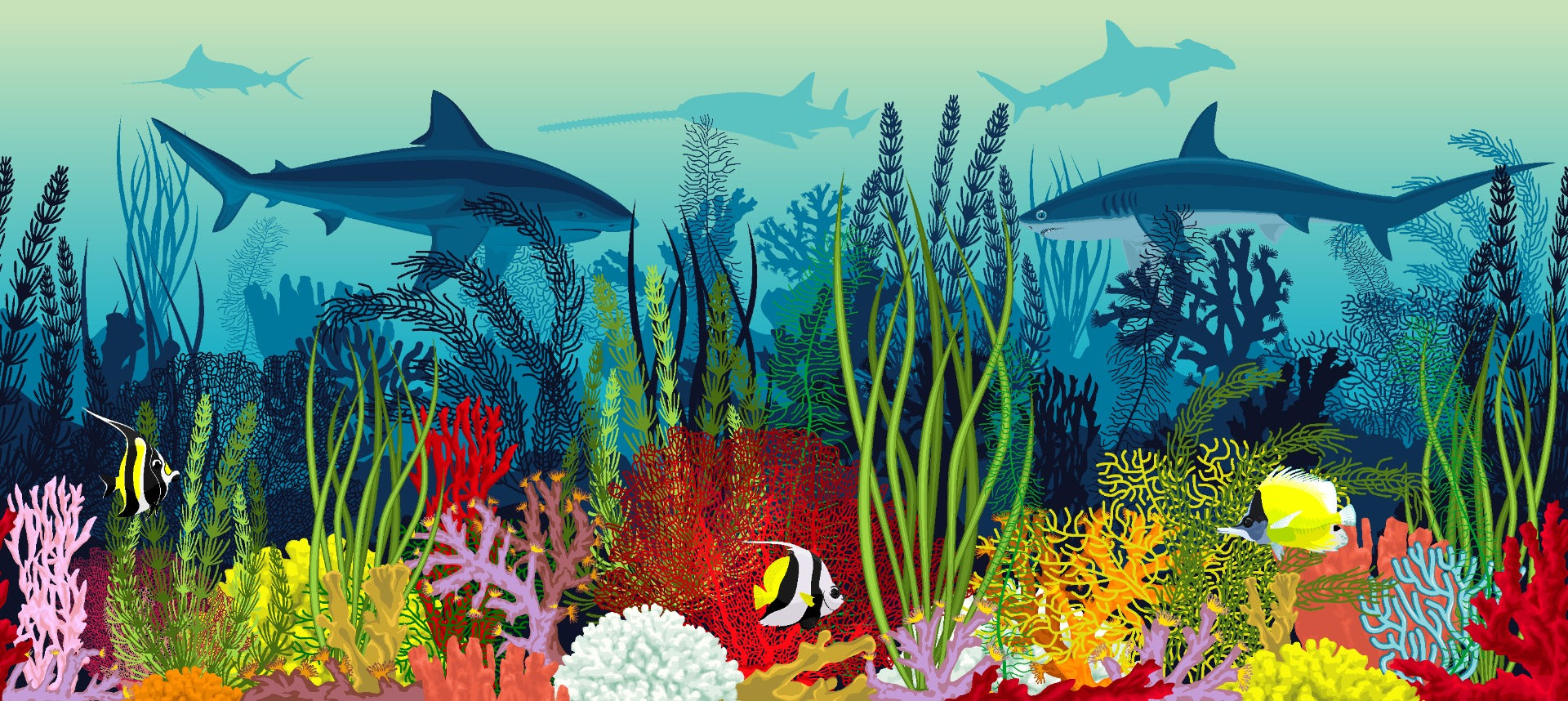 Unterwasser -Ozean -Szene Wallpaper Wandbild in your room — zoomed