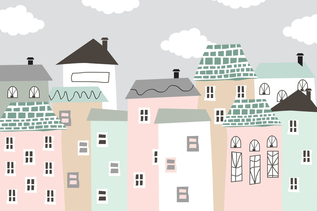 Maisons pastel du papier peint de la ville