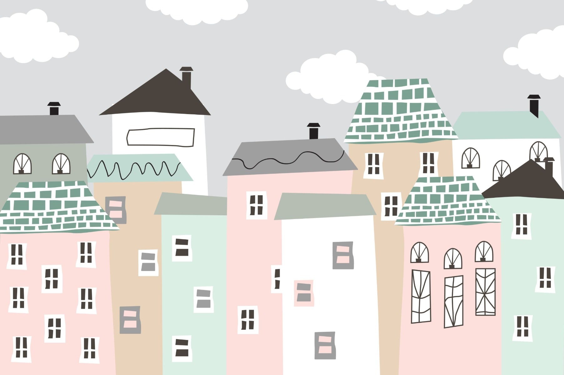 Maisons pastel du papier peint de la ville in your room — zoomed