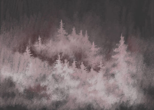 Misty kuusen metsän taustakuva