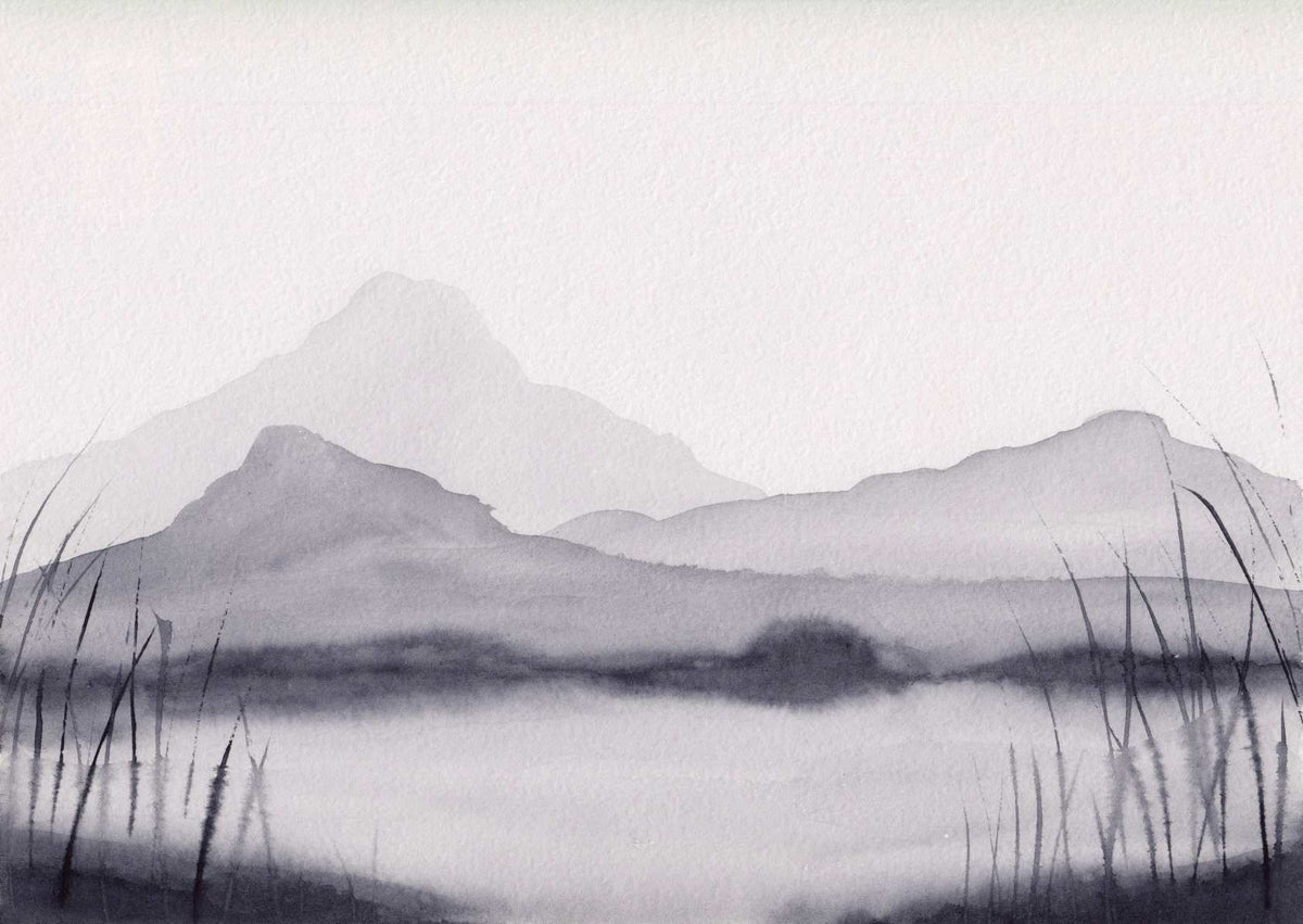 Aquarell Berg Malerei Tapete in your room — zoomed