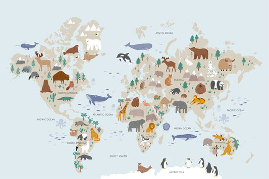 Animals Safari Kids Map Wallpaper