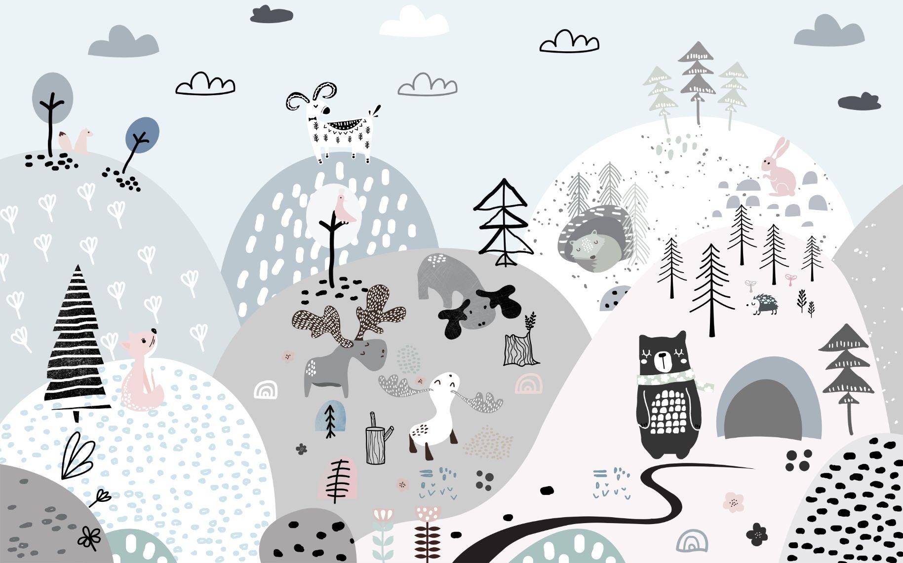 Animals on the Hills Wallpaper Mural