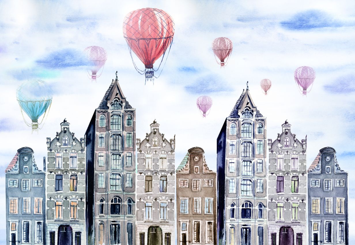 Aquarell Amsterdam Wallpaper Wandbild
