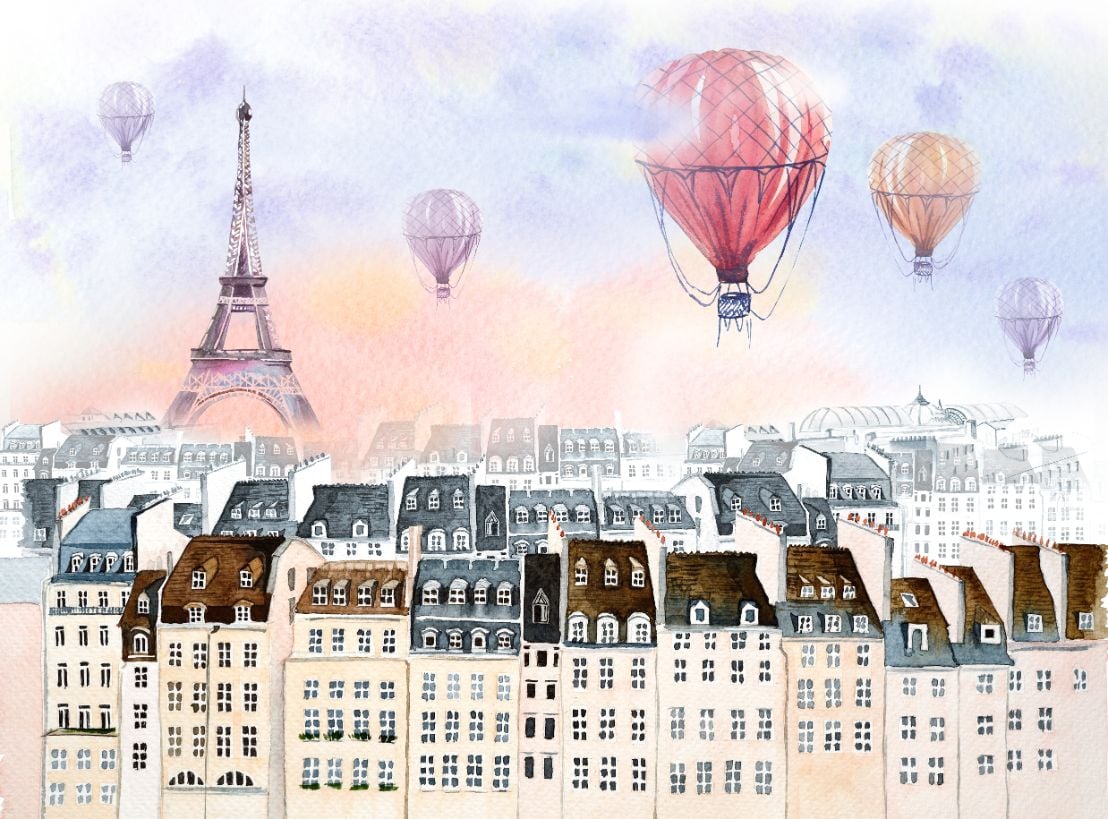 Watercolor Paris con sfondo in mongolfiera in your room — zoomed