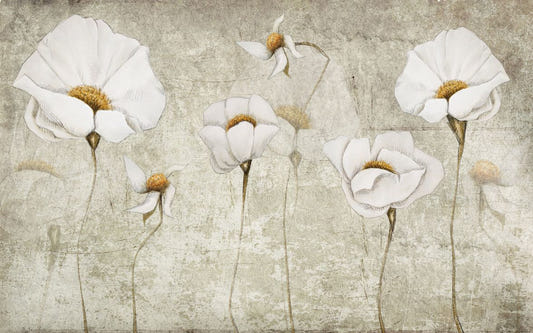White Grunge Flower Wallpaper Murals