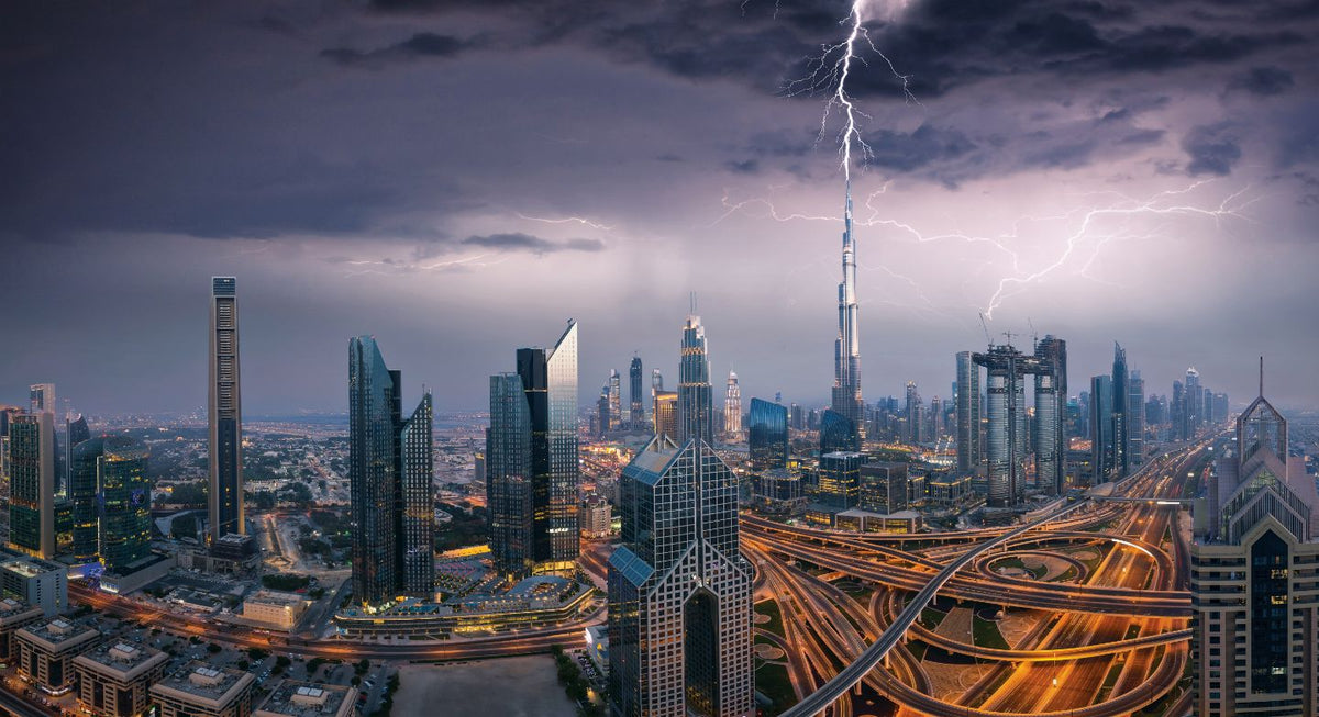 Dubai Skyline tapet väggmålning in your room — zoomed