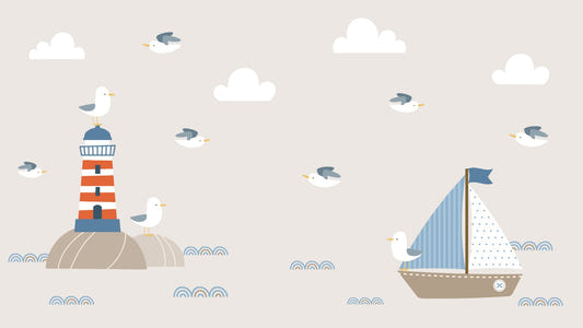 Design estivo Lighthouse Sala Boat Cartoon Stile Sfondi da parati Murales