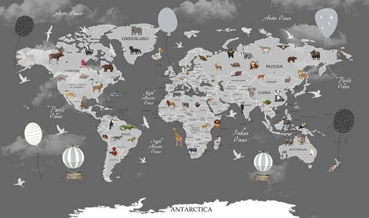 World Map Kids Room Wallpaper