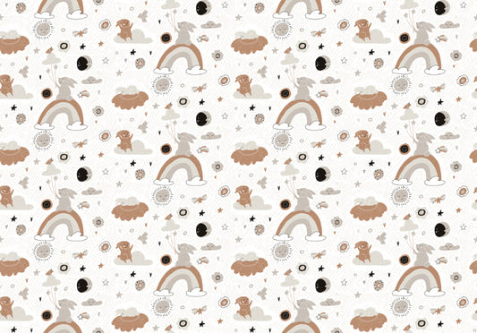 Cute Bunny Rainbow Cloud Kids Wallpaper