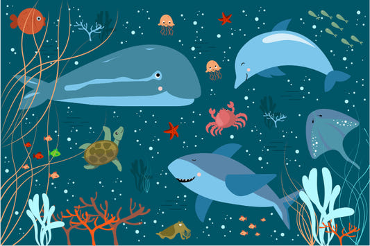 Blau Unterwasser -Cartoon Wale Kinder Zimmer Tapete Wandbilder