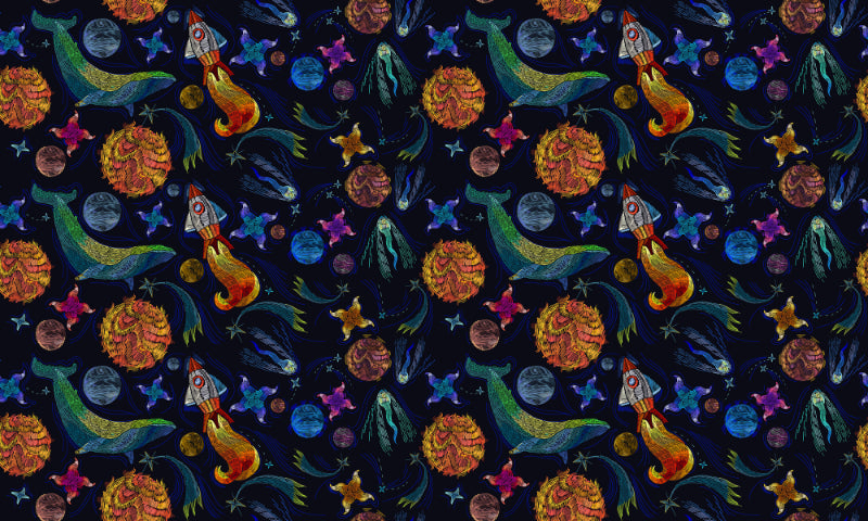 Stickerei -Universum Spaceship Whale Tapete