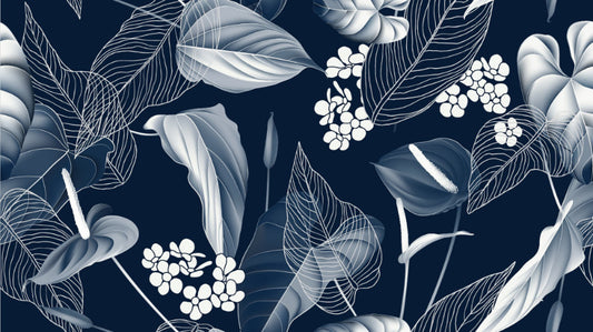 Dunkelblau Anthurium & Blue Blätter Tapete