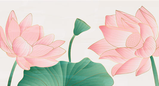 Murale mari de tapet de lotus auriu și roz