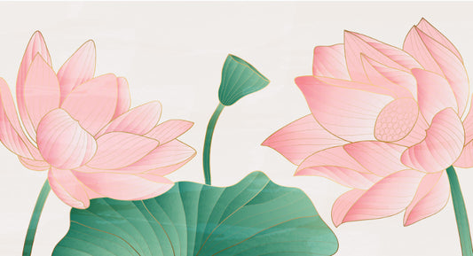Large Golden & Pink Lotus Wallpaper Murals