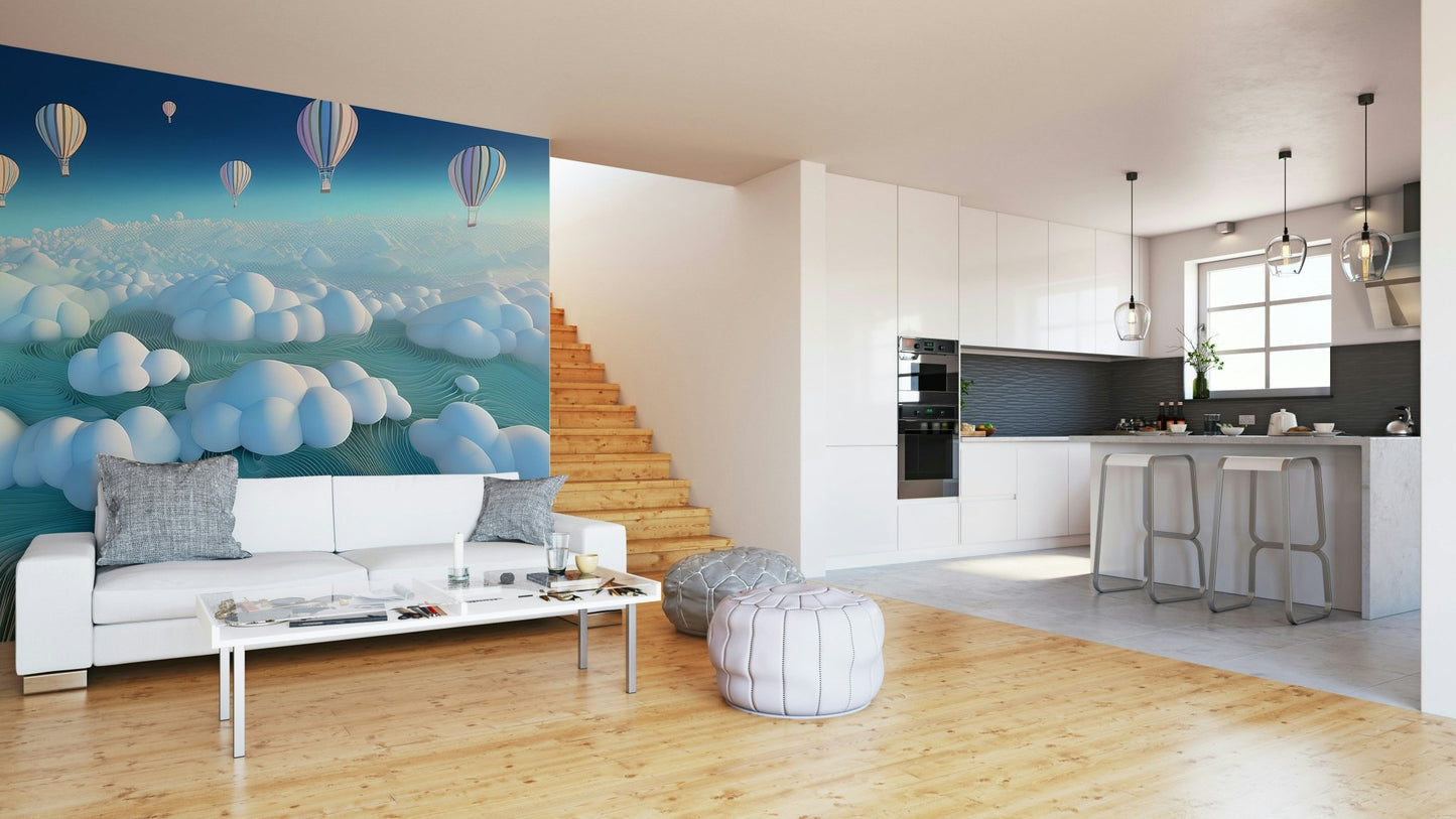 Soft light breaking through sky in mural design

