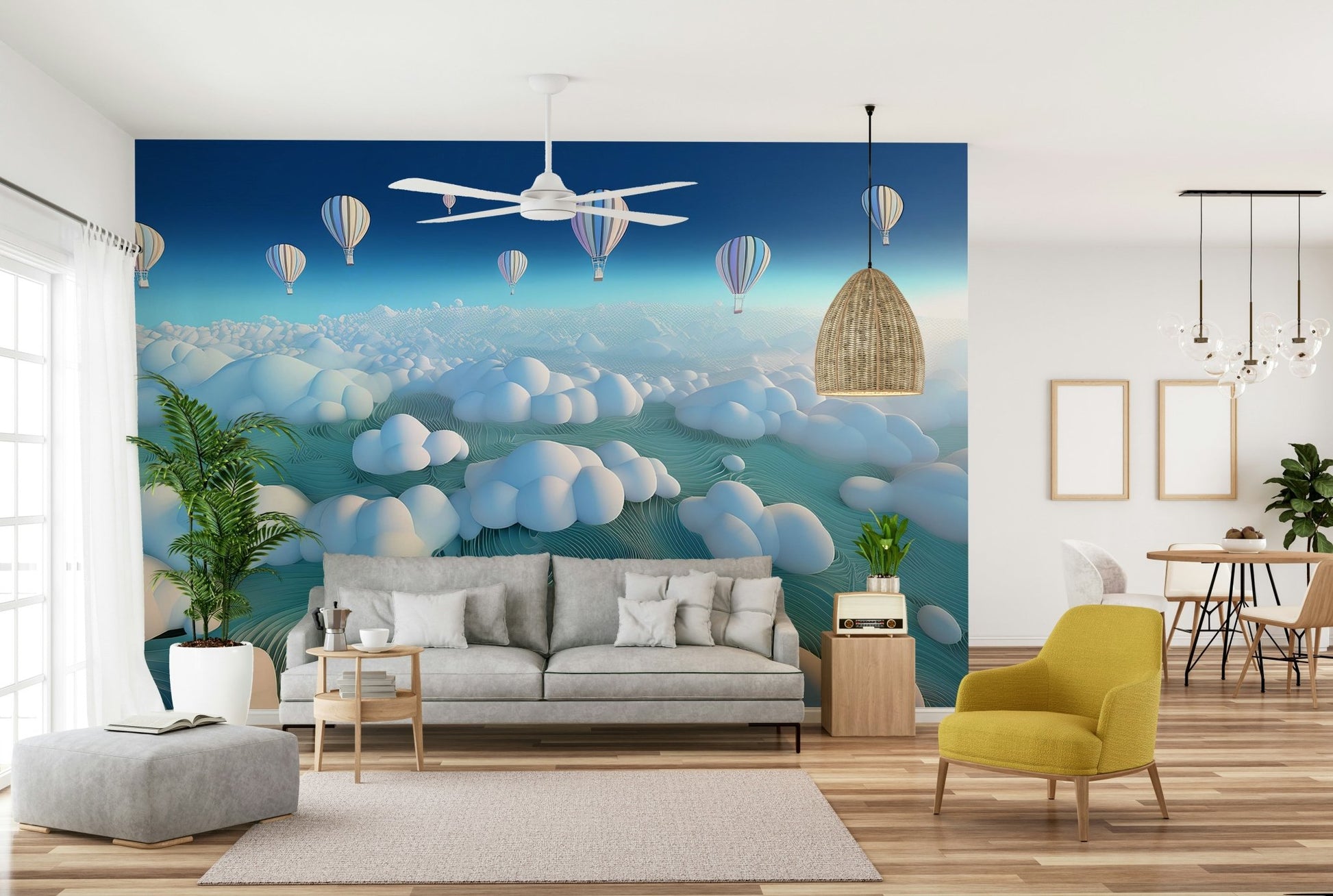 Tranquil bedroom with cloud sea wall mural

