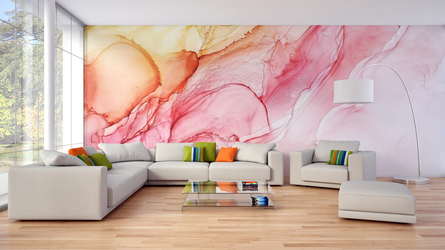 Modern abstract alcohol ink wallpaper mural for a creative home office.