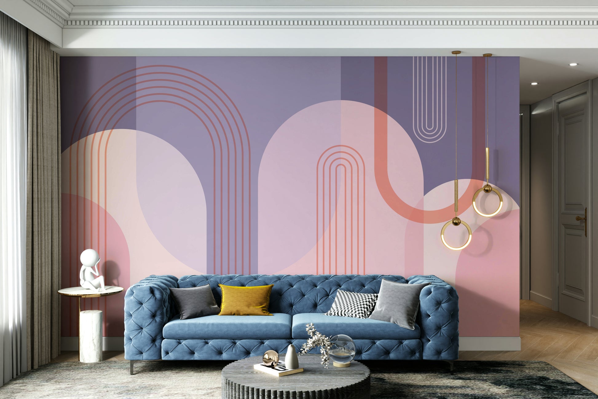 Pink purple layered arch wall wallpaper

