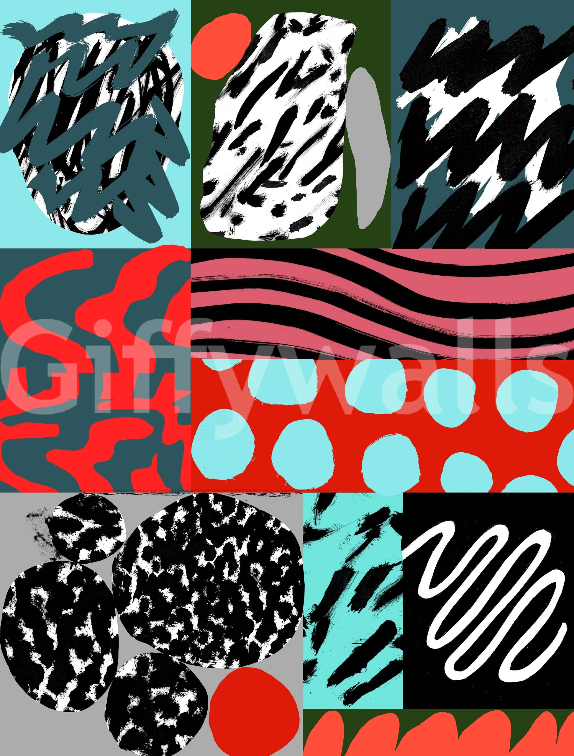 An artistic minimalist form mural for home decor.

