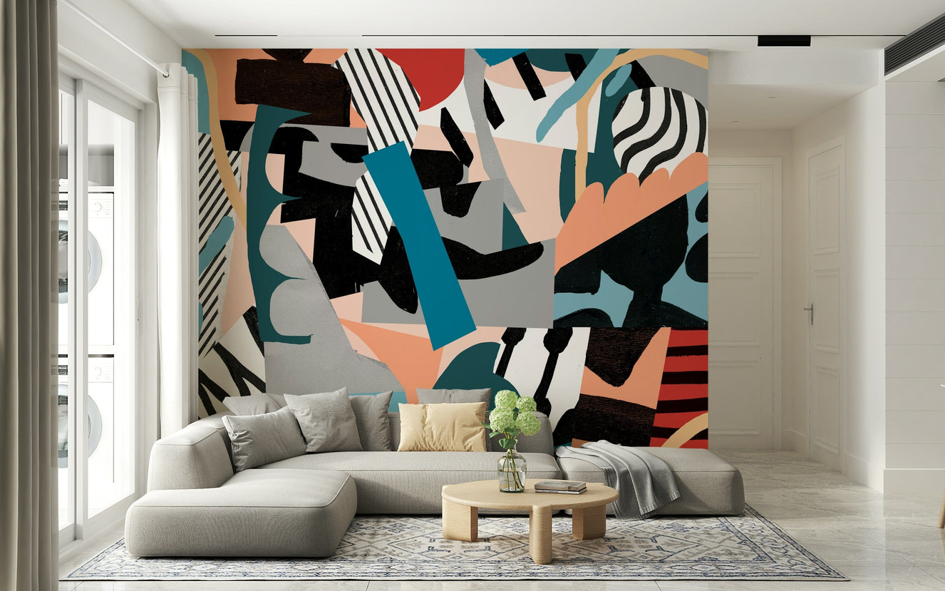 A beautiful freestyle abstract wallpaper mural for a modern home.

