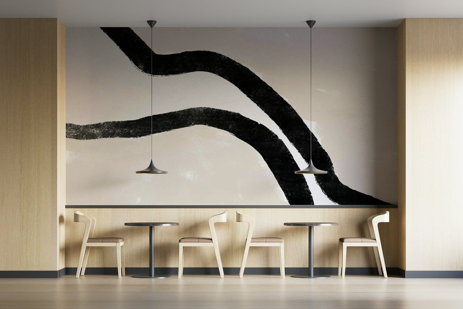 A graceful subtle pattern wall mural in cool, natural tones.


