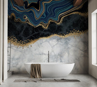 blue agate golden veins marble mural