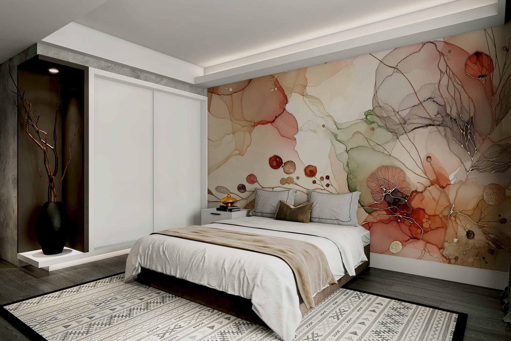 Abstract Botanical Hues Wall Mural with vibrant colors and shapes.


