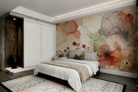 Abstract Botanical Hues Wall Mural with vibrant colors and shapes.

