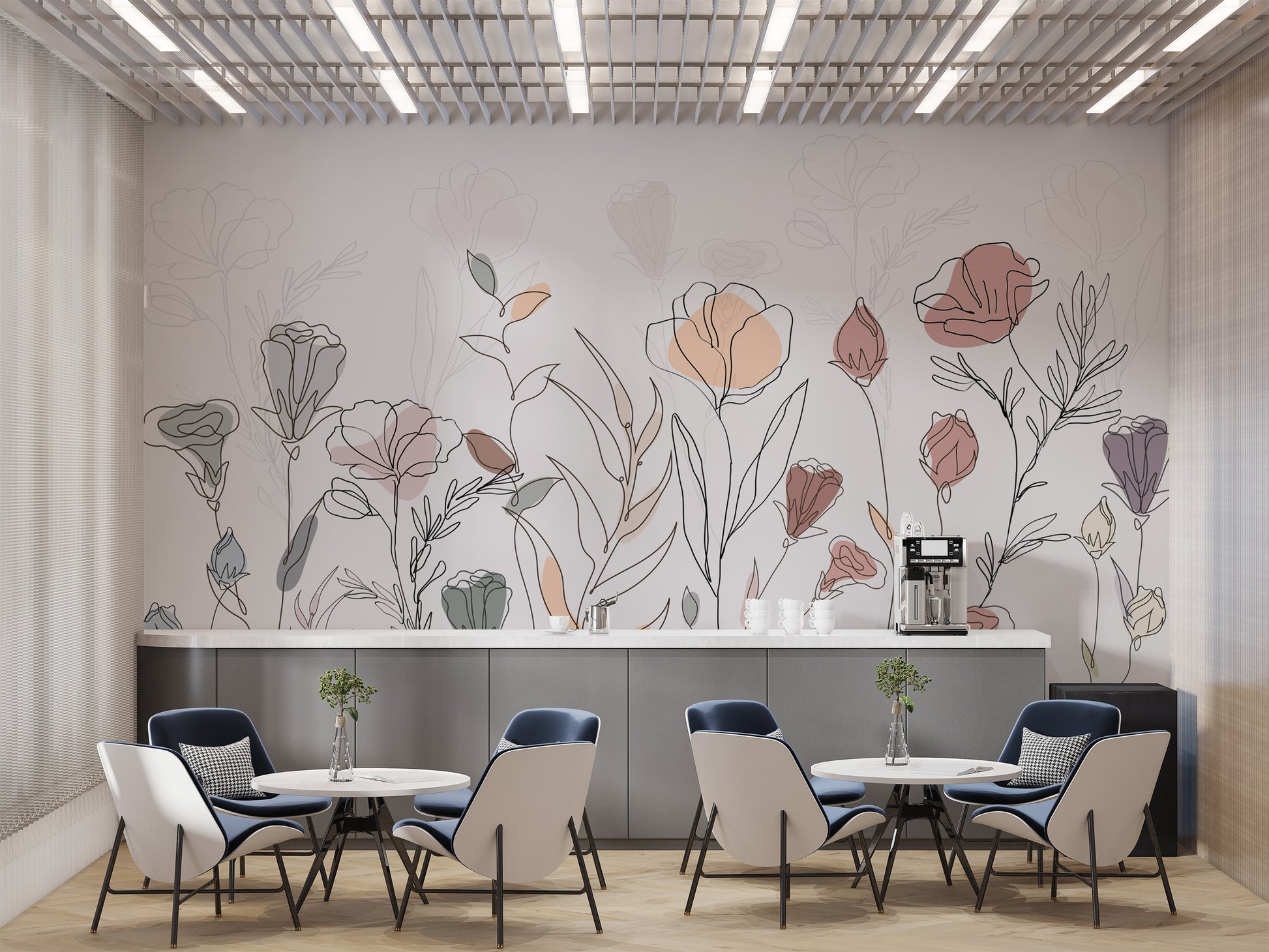 Minimalist floral wallpaper with soft pastel hues
