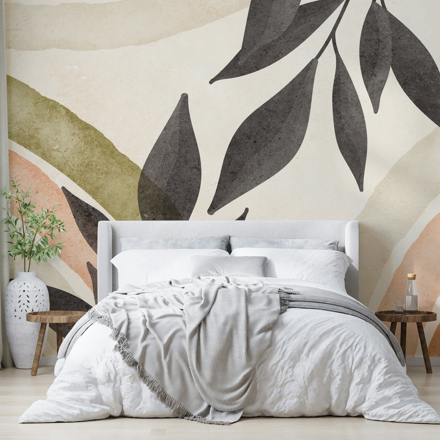 Nature-inspired abstract mural in soft tones

