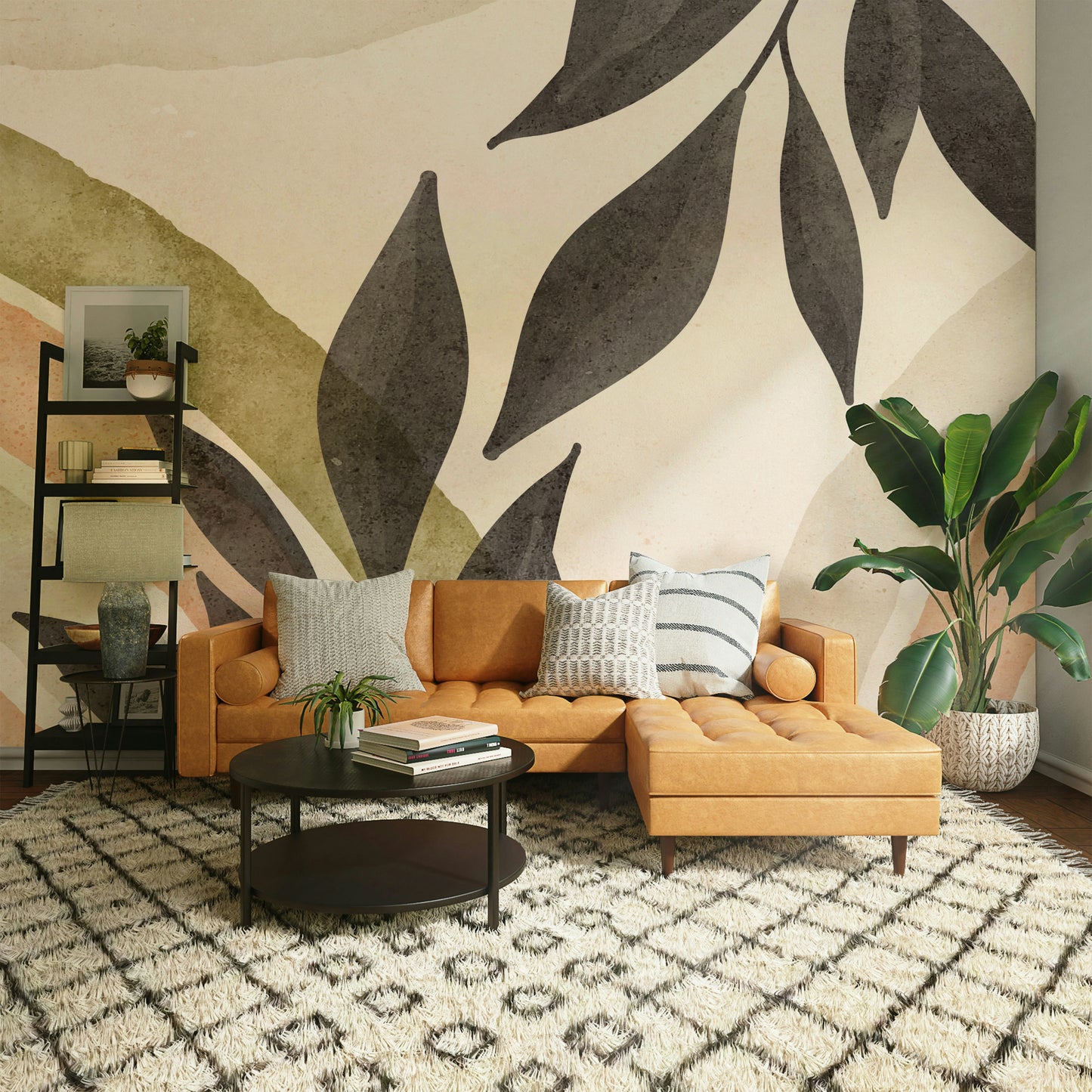Delicate watercolor foliage in wall mural

