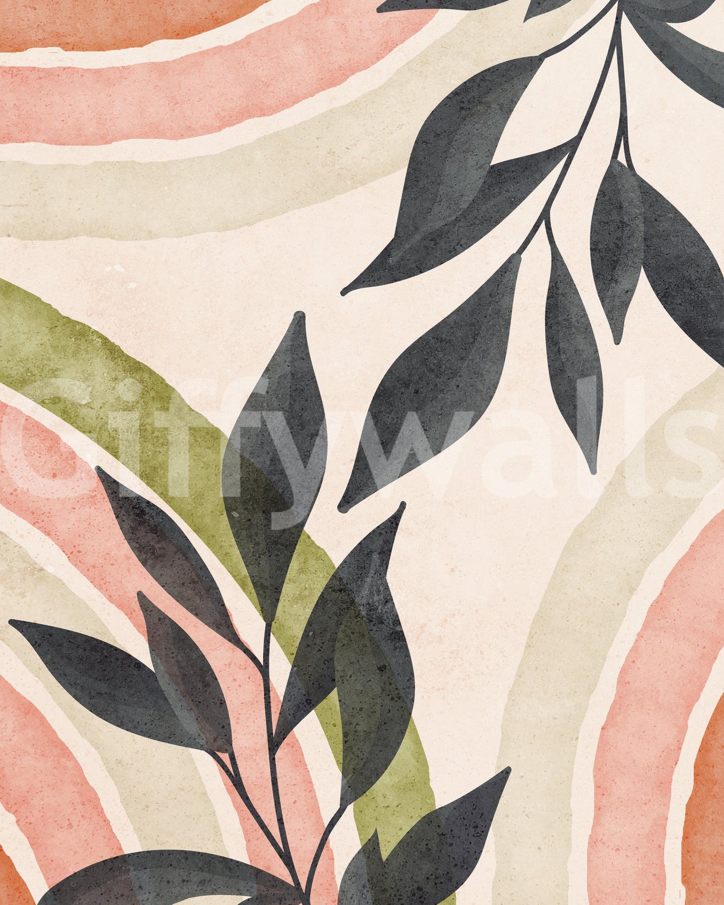 Murale astratto murale per la parete dell'acquerello botanico