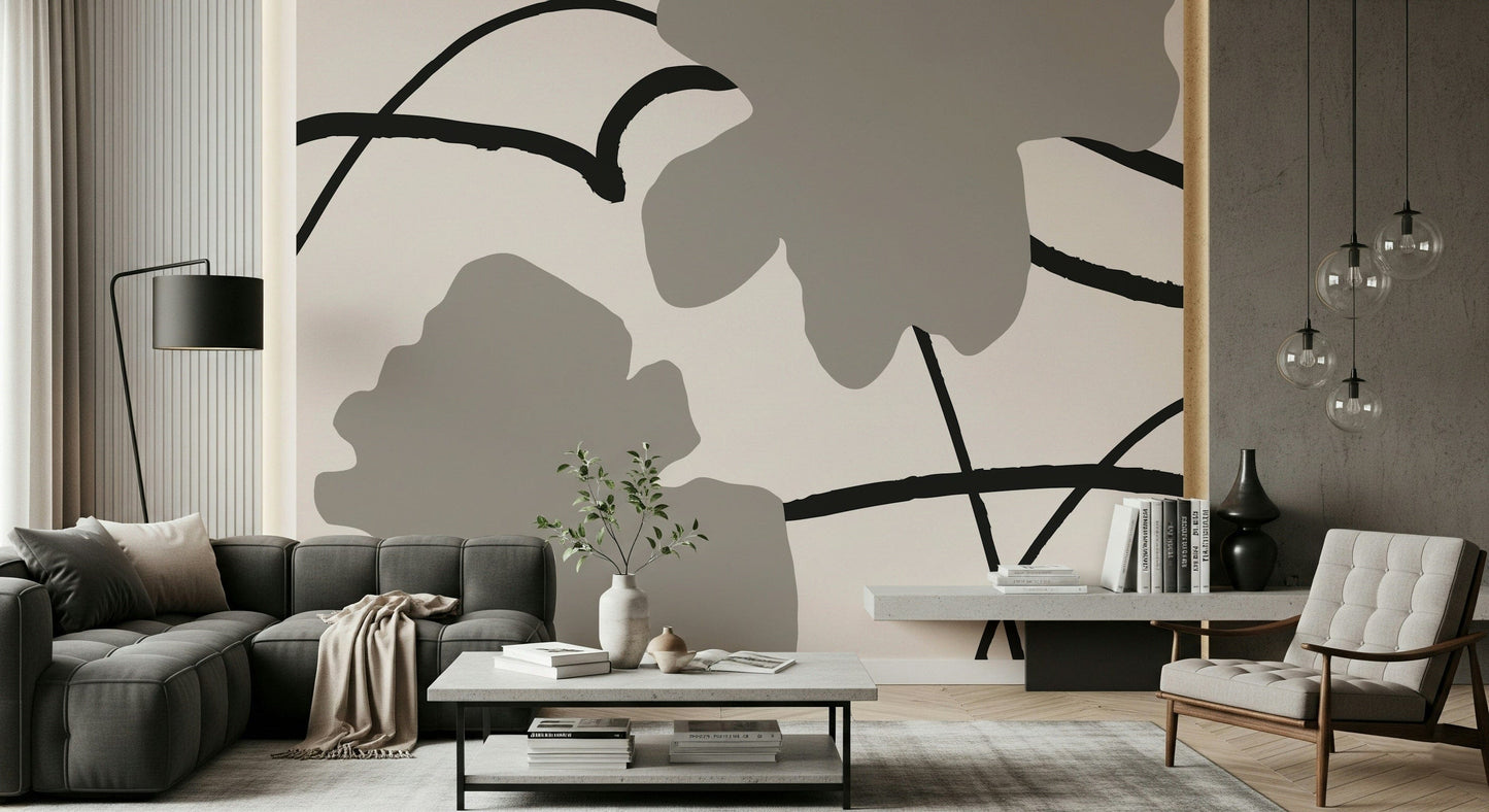 A beautiful modern art wall mural of painted lines.

