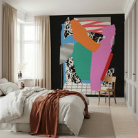 Modernist wall decor for a guest suite with minimalist furniture.