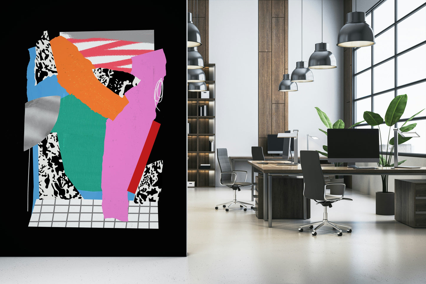 Textured abstract wallpaper for a clean and simple hallway design.