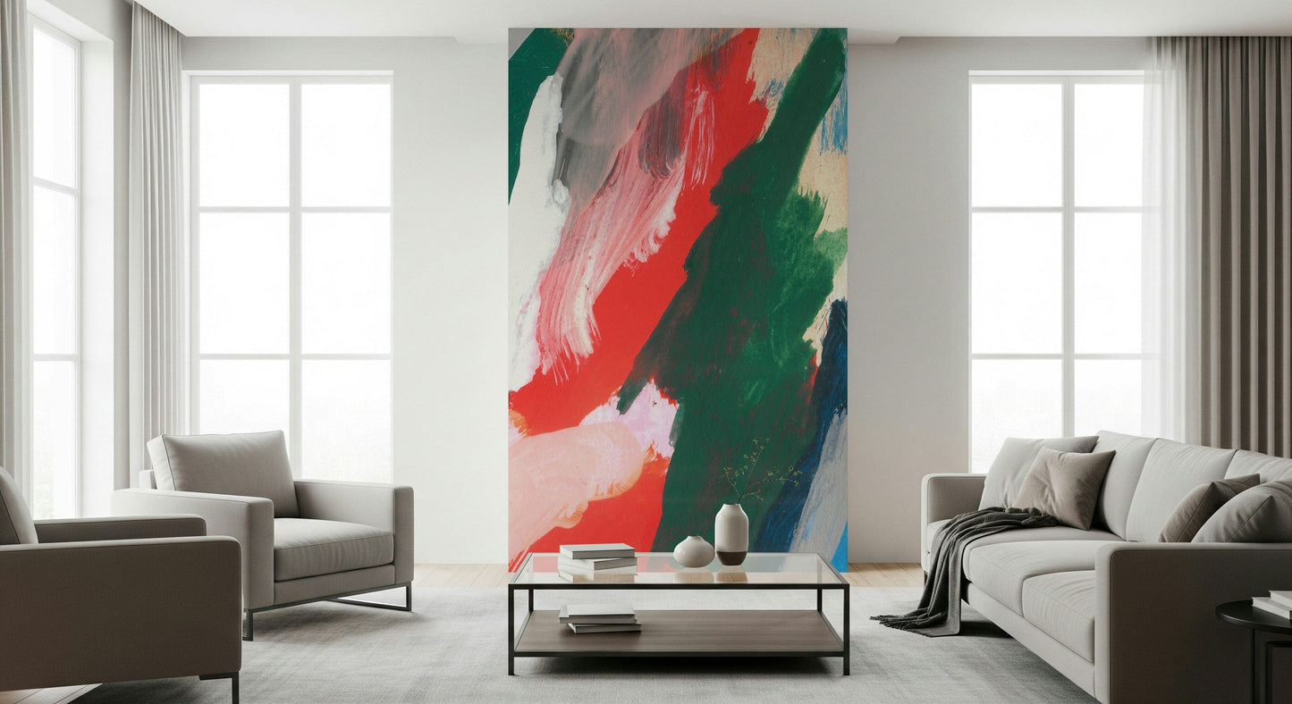 A calming abstract design wallpaper mural that defines a space.