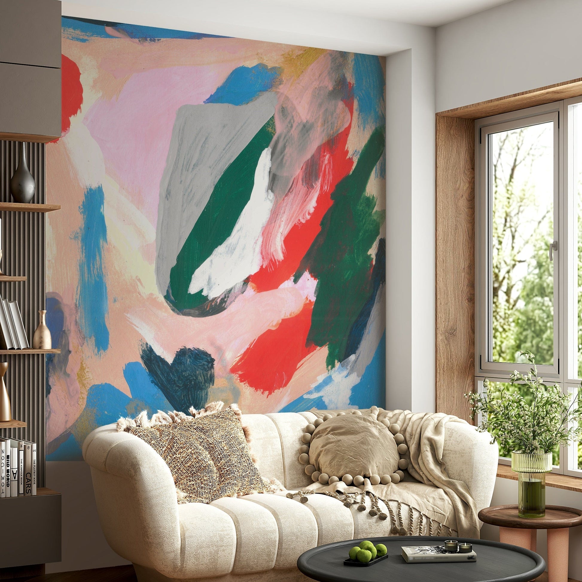 A beautiful modern art wall mural of delicate lines.