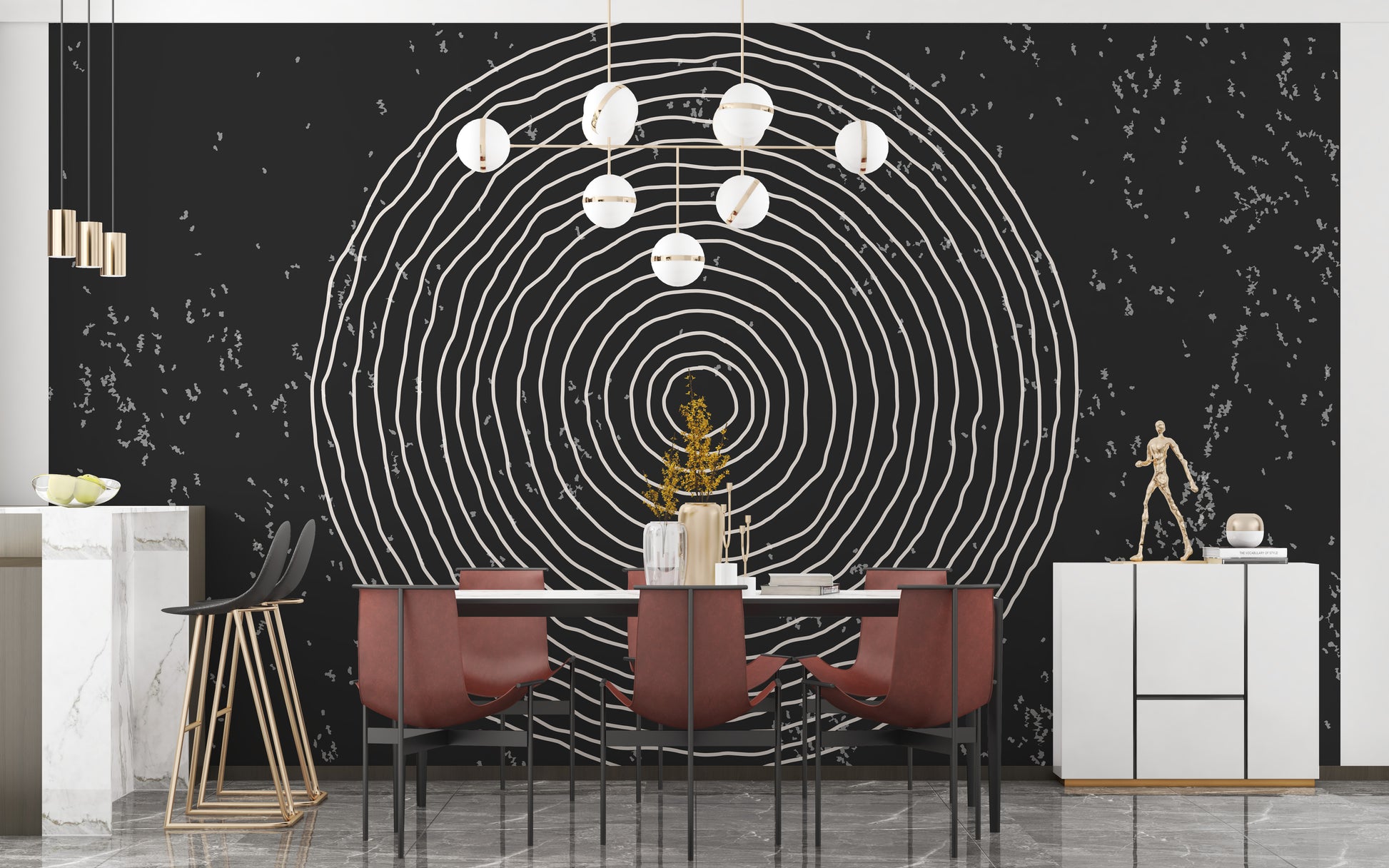 Black & White Concentric Circles Wallpaper Mural - Giffywalls
