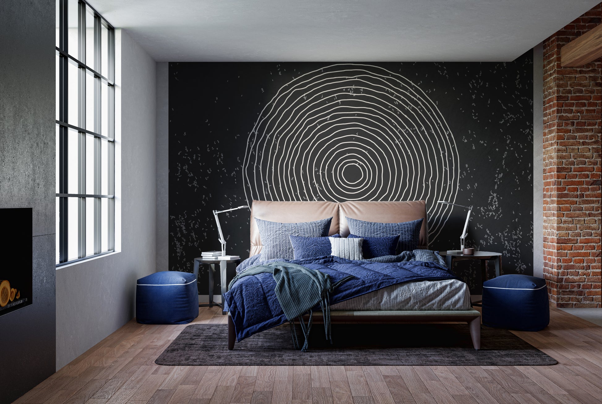 Bold black and white concentric circles wallpaper for walls