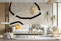 An artistic abstract line mural on minimalist wallpaper.

