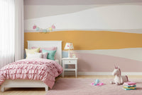 A peaceful geometric design mural on decorative wallpaper.