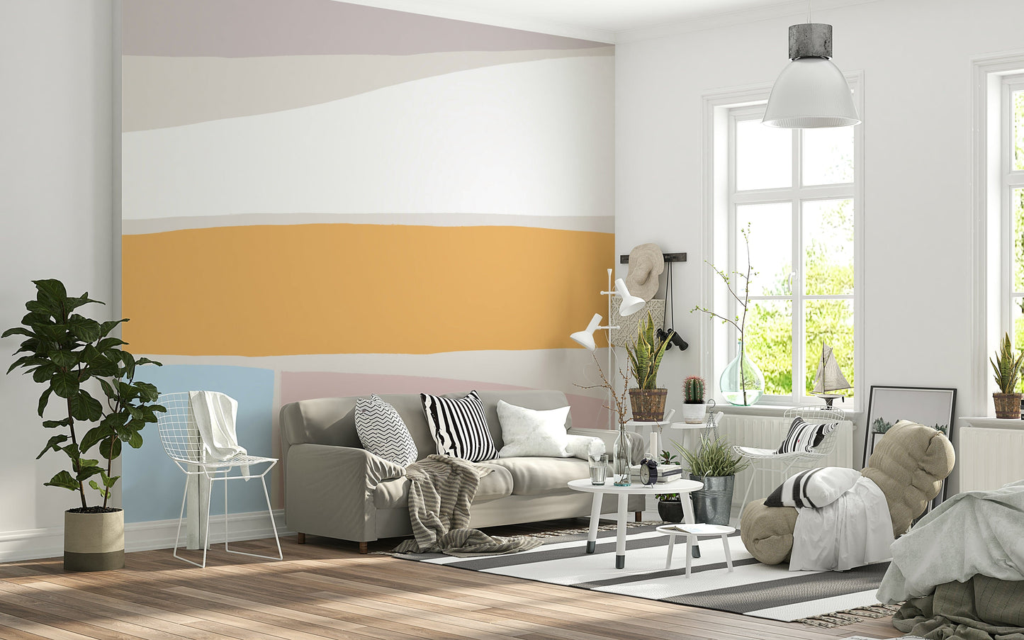 A graceful modern abstract wall mural in warm, earth tones.