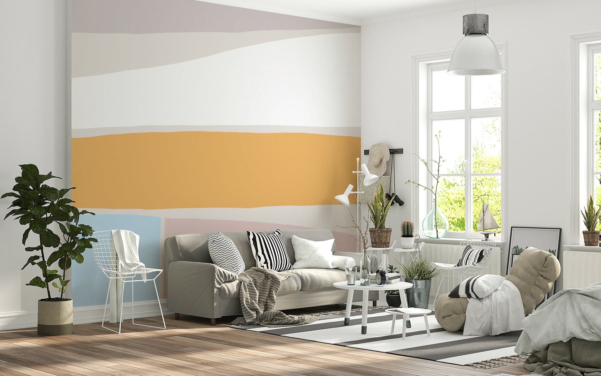 A graceful modern abstract wall mural in warm, earth tones.