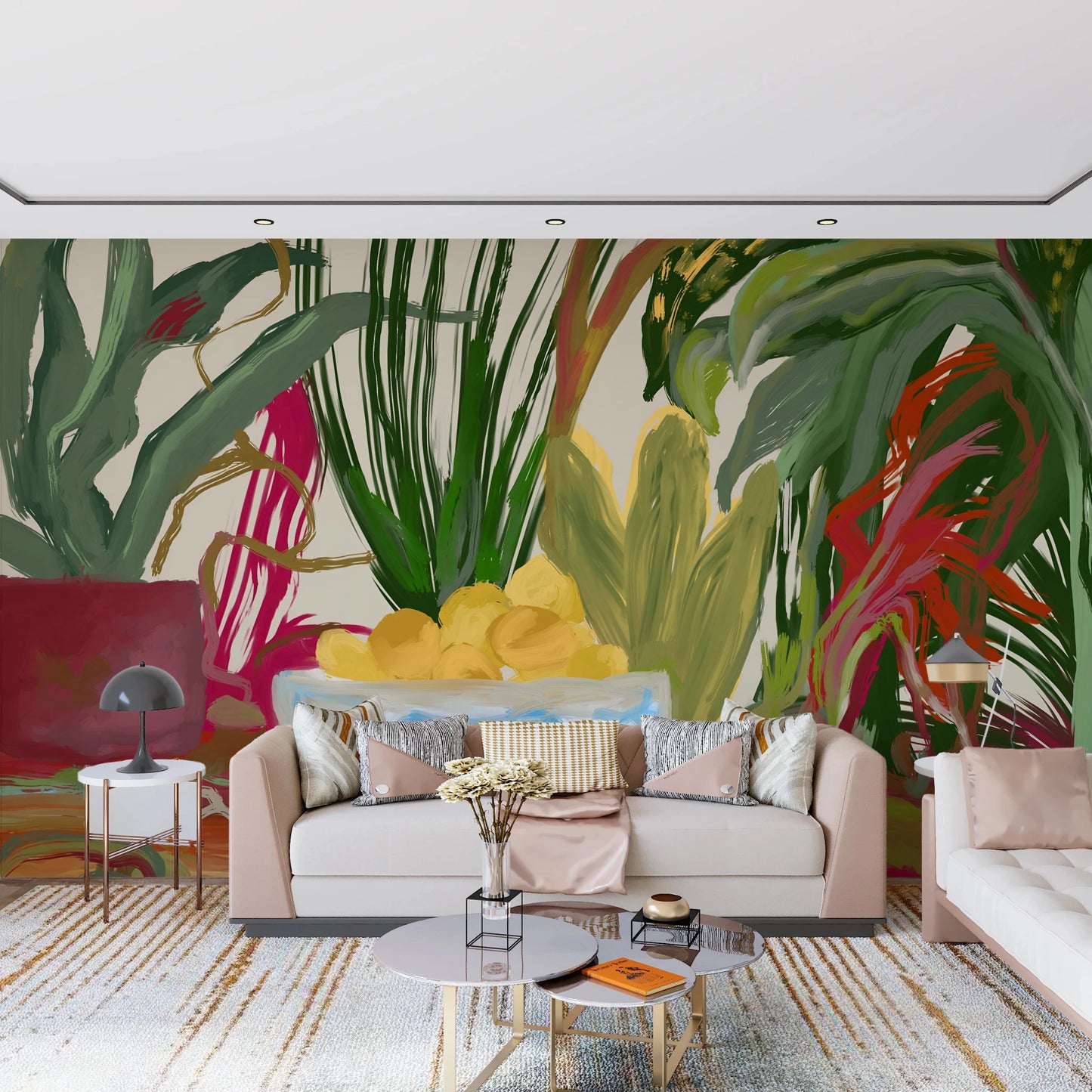 The Abstract Eden Botanical still life lemons Wall Mural features loose stylish  living room 