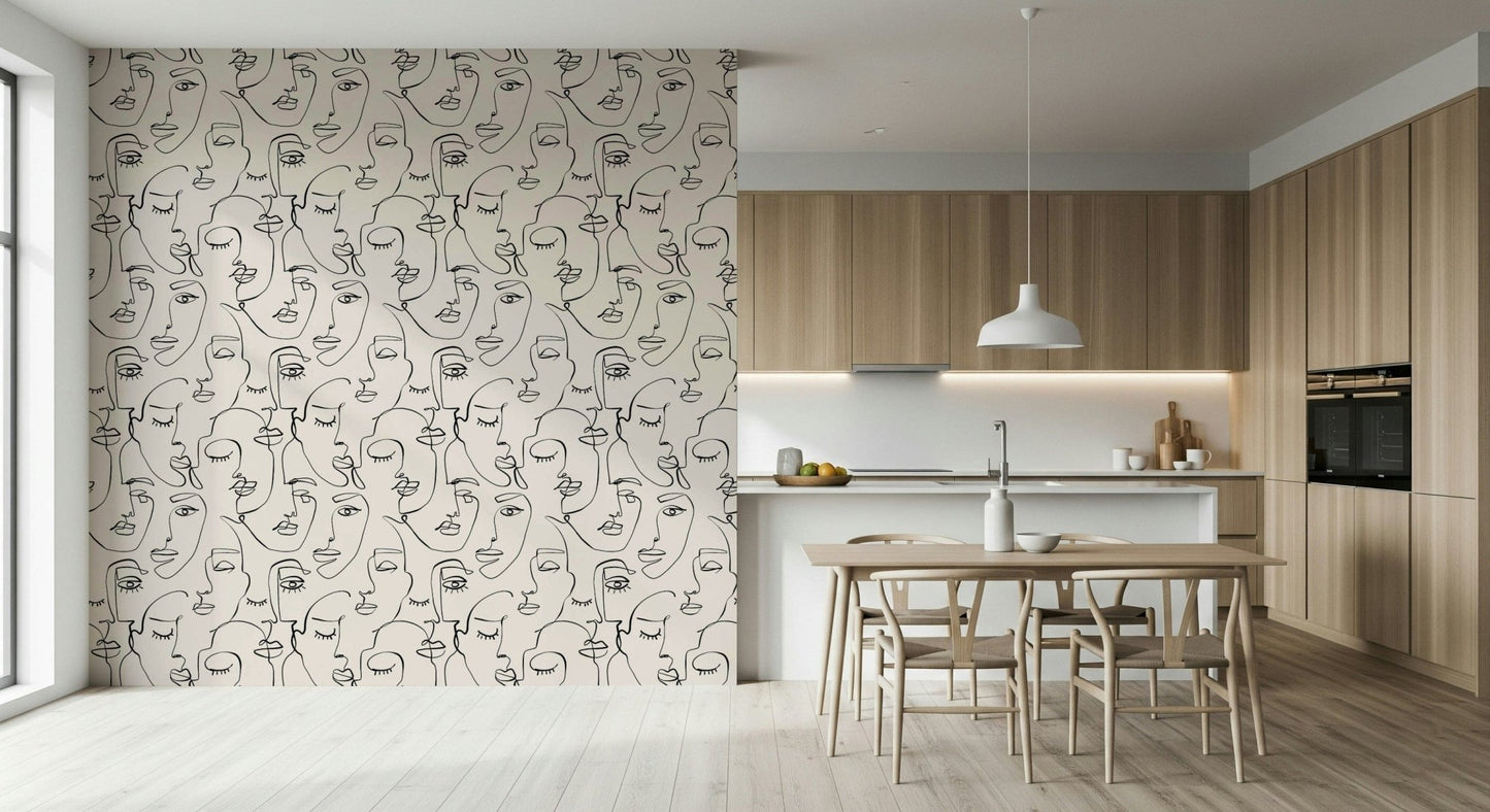 Abstract Faces Line Art Wallpaper⁠