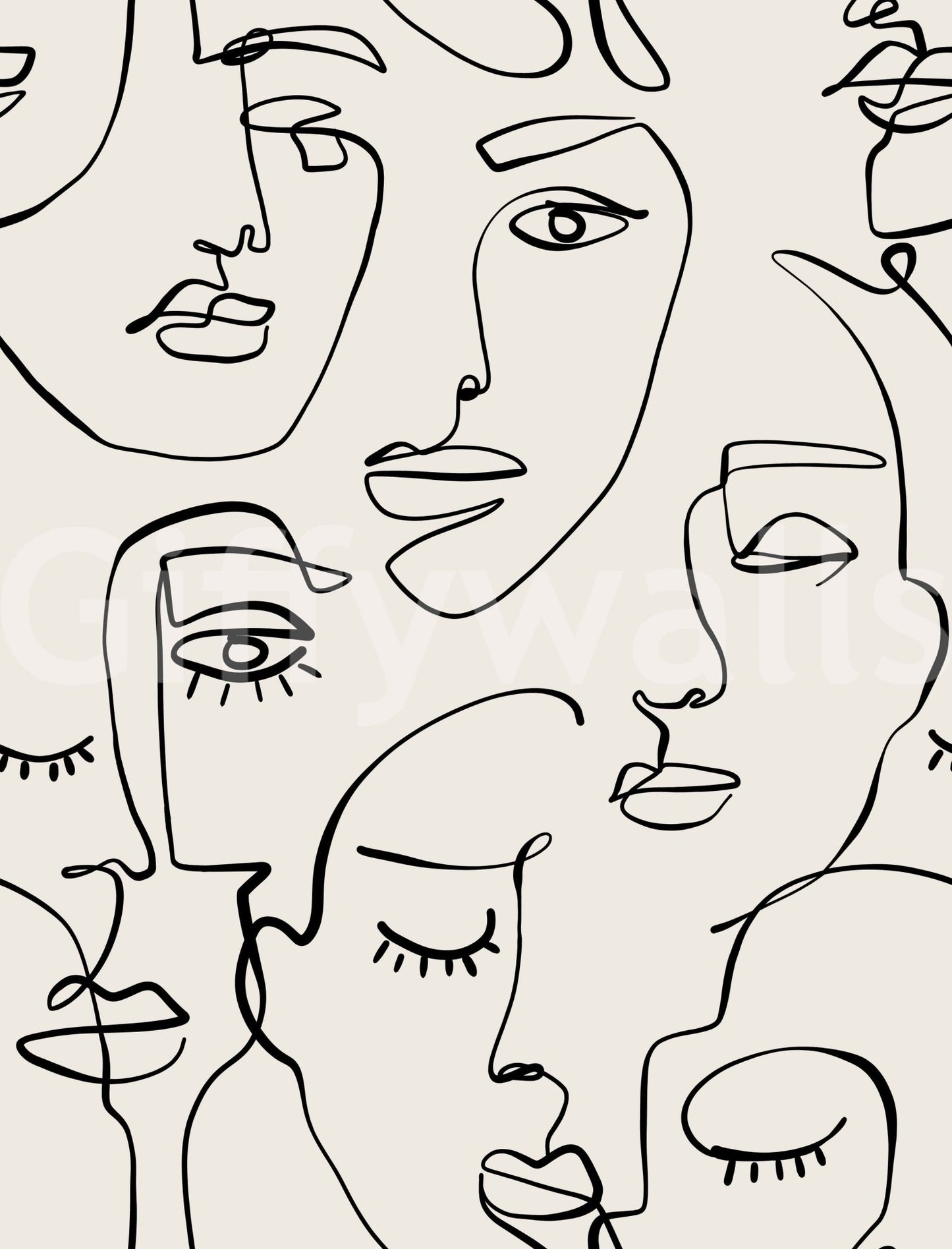 Abstract Faces Line Art Wallpaper⁠