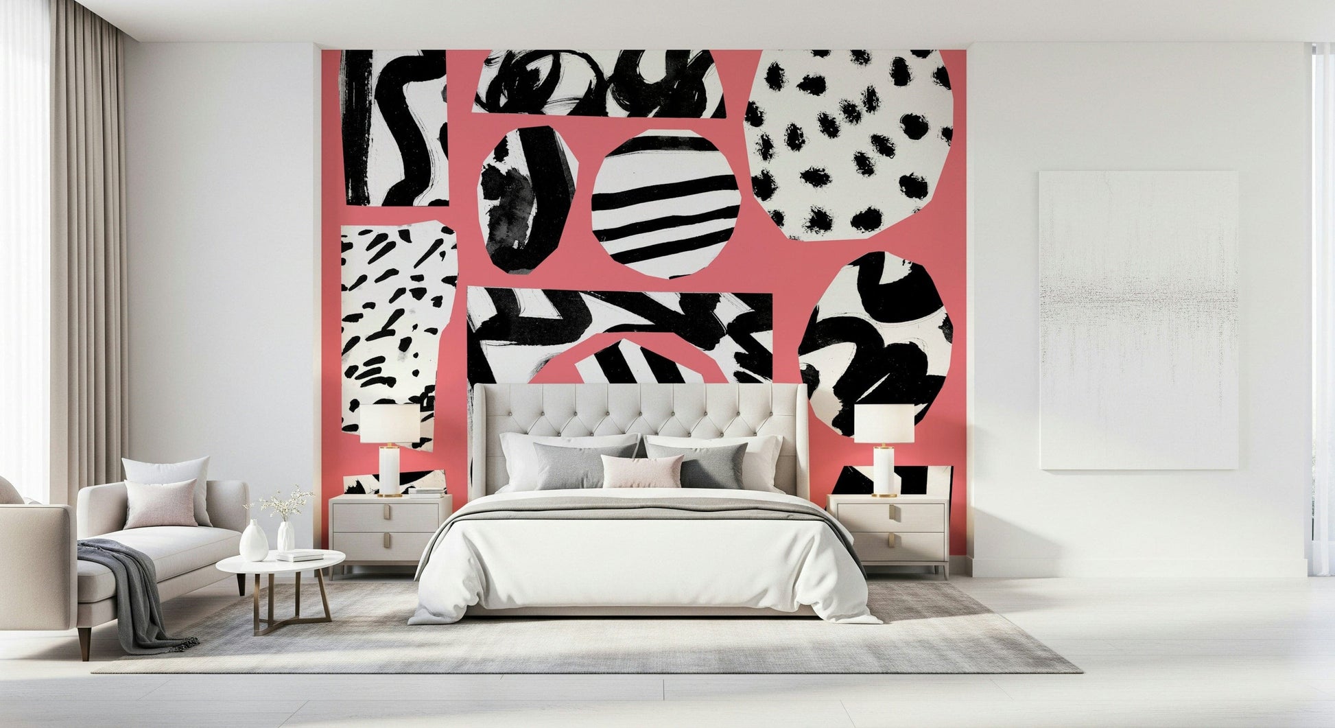 A beautiful modern art wall mural of a pink bird.

